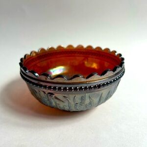 Vintage Scarce Antique Dugan "Stork & Rushes" Amethyst Carnival Glass Bowl